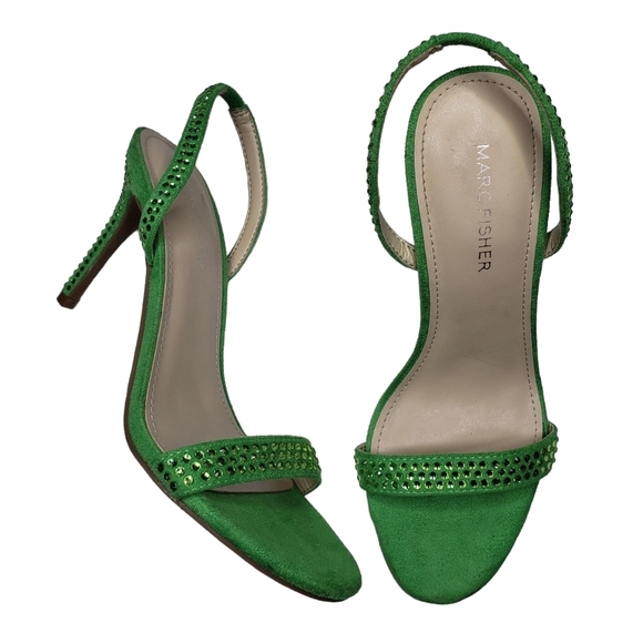 Marc Fisher | Batila Lime Green Embellished Open Toe Stiletto Heels Women's 7 - Picture 1 of 12